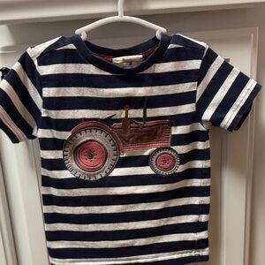 Striped Navy and White Kids Tee with Red Tractor